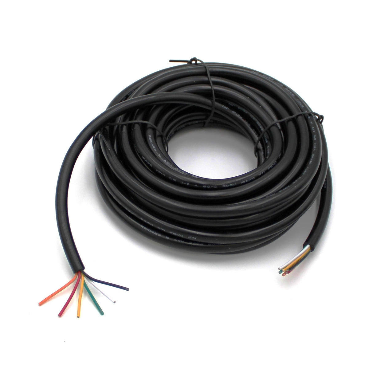 The RGB+CCT 6-Core 18 AWG PVC Electrical Wire features six color-coded strands—red, yellow, green, blue, black, and white—ideal for RGB+CCT LED or other electrical applications.