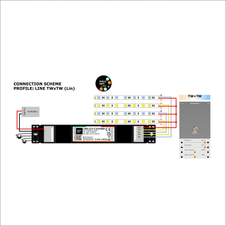Slimline 5-Channel RGB+TW LED Dimmer with Casambi~ Model LINE-5CV-CASAMBI wiring diagram two TW strips