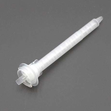 The Static Mixer for 2-Part Methacrylate 400ml 1:1 Mix ~ ACF-System Twist-Lock, a translucent nozzle with a spiral interior for adhesives, is shown on a dark background.