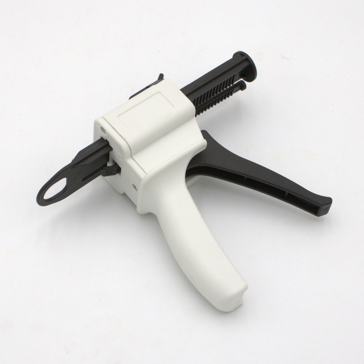 The Manual Cartridge Gun for Methacrylate 50ml 10:1 Mix (Round Flange) is a handheld tool with a trigger grip and elongated nozzle, designed for manual application or mixing of adhesives or sealants.