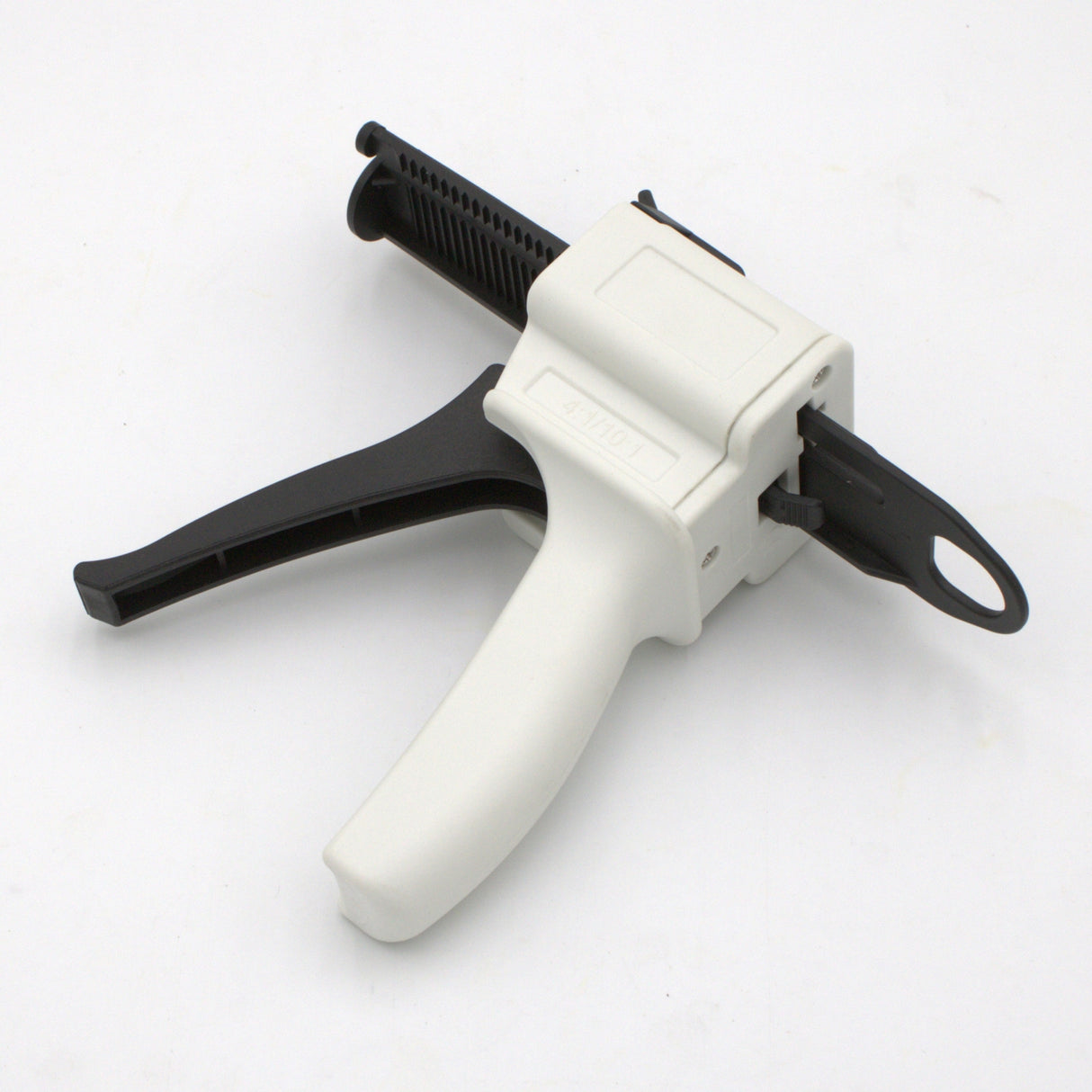 The Manual Cartridge Gun for Methacrylate 50ml 10:1 Mix (Round Flange) is a white and black trigger-handle applicator for adhesive dispensing, shown on a plain white background.