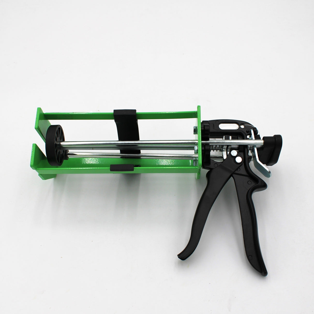 The Manual Cartridge Gun for Methacrylate 490ml/500ml 10:1 Mix features a green and black metal frame with a trigger handle, designed for co-axial cartridges and shown against a white background.