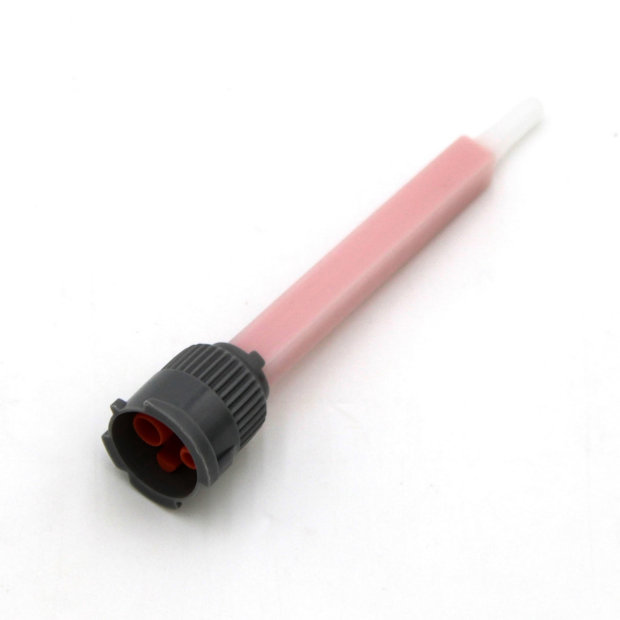 A pink and gray plastic Static Mixer for 2-part Methacrylate 50ml 10:1 Mix (B-System/S-System Twist-Lock) with a threaded black cap and tapered tip is shown on a plain white background.