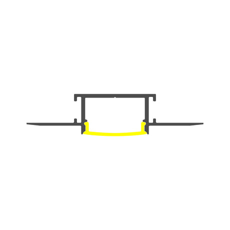 A simple black technical drawing of the 1.1 Ceiling/Wall Recessed Linear LED Lighting Profile (Model Montana), showing a highlighted curved yellow section at the bottom center for ceiling and wall illumination.