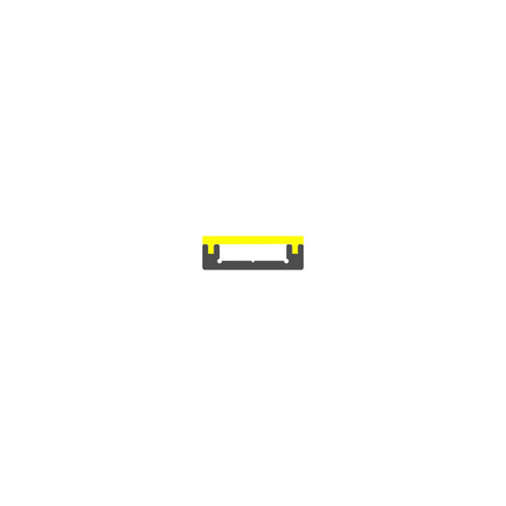 A minimal illustration of a gray razor blade with the yellow Ultra Thin Bendable LED Strip Channel (Model Milano Slim) on top, centered on a plain white background.