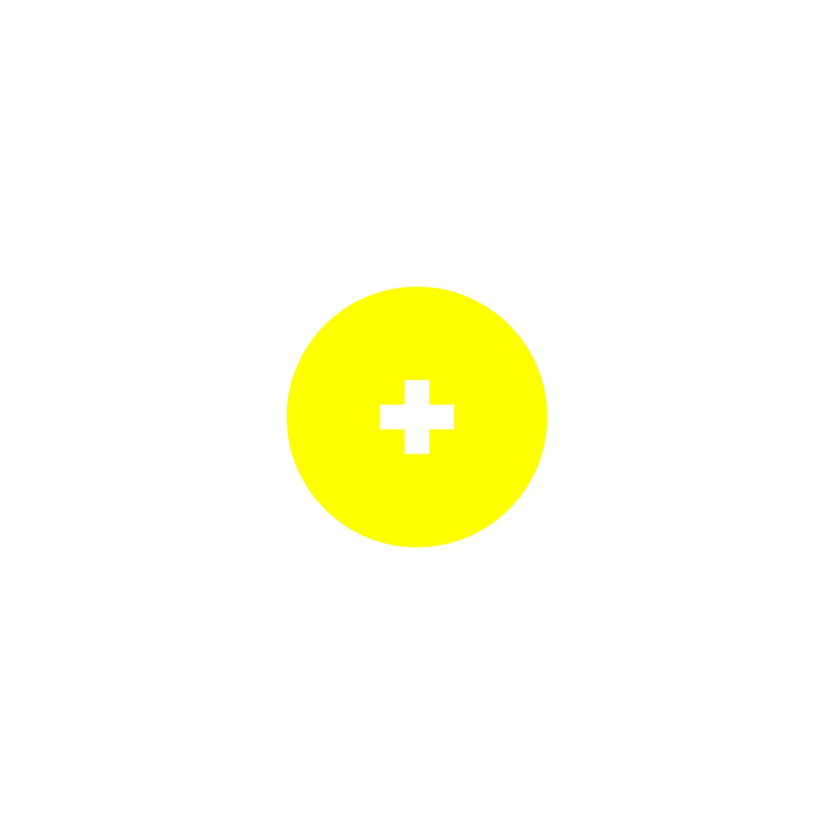 A white plus sign inside a bright yellow circle mimics the Flexible White LED Neon Tube from the Neon 360 Series, displayed on a plain white background.