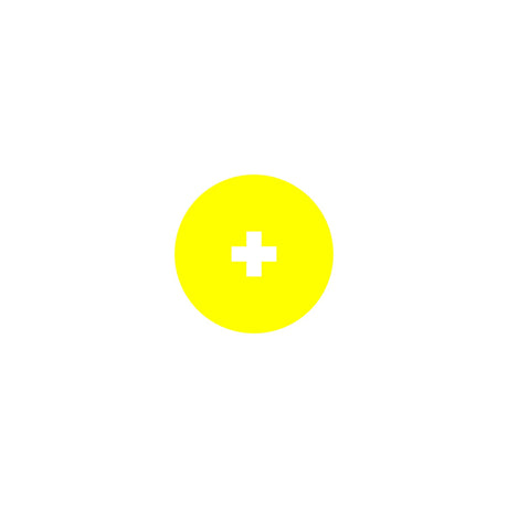 A white plus sign inside a bright yellow circle mimics the Flexible White LED Neon Tube from the Neon 360 Series, displayed on a plain white background.