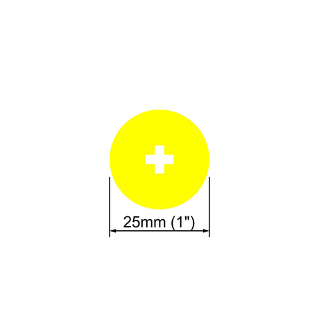 A yellow circle with a white plus sign appears above a double-ended arrow labeled 25mm (1 inch) diameter, showcasing the Flexible White LED Neon Tube ~ Neon 360 Series on a white background.