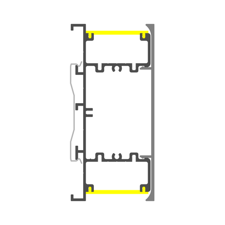 Cross-section diagram of a window or door frame featuring the Up & Down Wall Feature Lighting LED Profile ~ Model New Washington, highlighting integrated LED strips in yellow along horizontal sections for architectural accent.