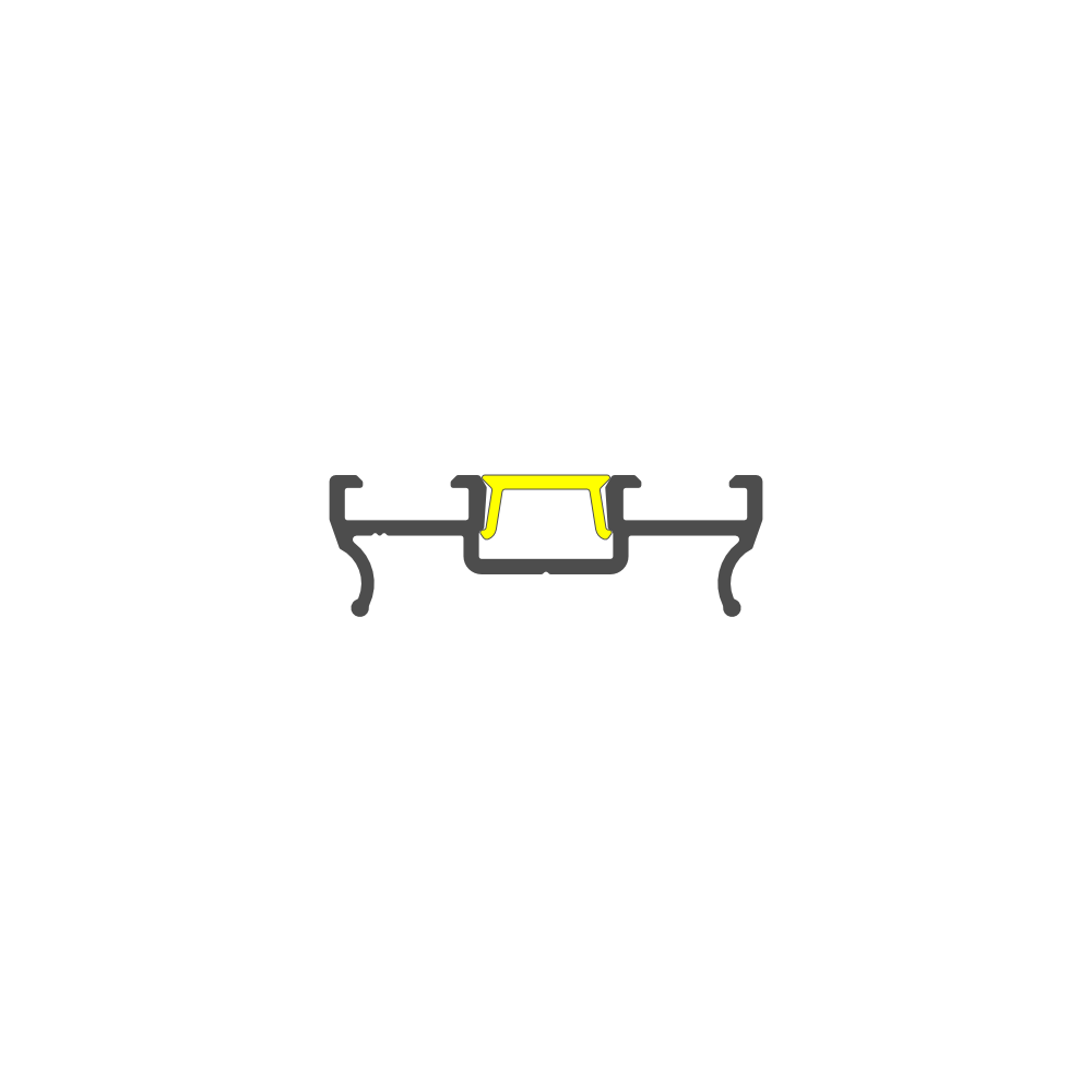 Cross-section diagram of a gray Complementary Profile ~ Model Pixel33-03 aluminum profile with a central yellow insert.