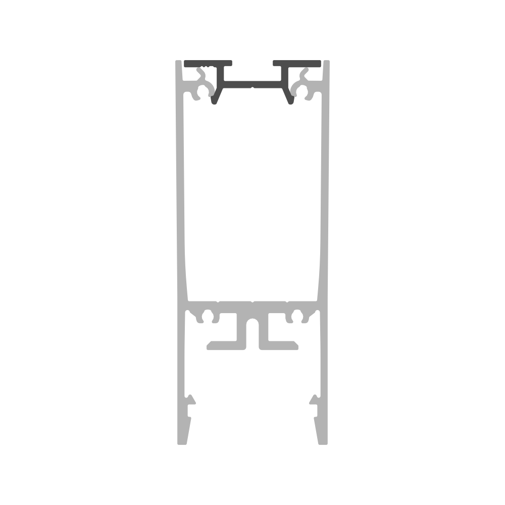 Cross-section illustration of a gray aluminum Complementary Profile, Model Pixy20-03, featuring a black inner component, displayed on a white background. The design includes interlocking grooves and notches for structural assembly, making it ideal for use as an LED mounting profile.