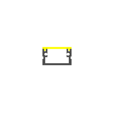 The Waterproof LED Channel ~ Model Roma XL Easy On IP65 features a sleek black rectangular profile with two circular cutouts per side and a yellow line across the top, displayed centered on a white background.