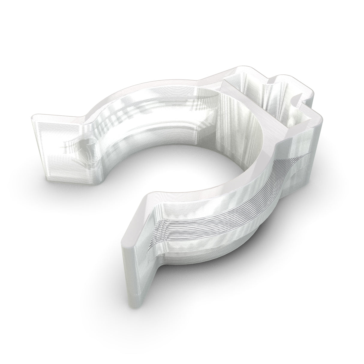 The T-Clip for LED Diffuser Redondo XL is a transparent, C-shaped acrylic mounting clip with a notched end, perfect for securing Neon Redondo XL to a T-Section Aluminum Bar.