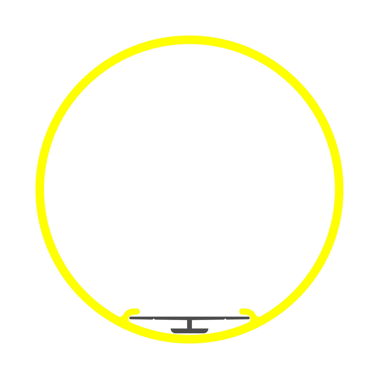 A minimalist image of a bright yellow circle featuring a small gray T-shape at the bottom center, resembling the 2.56 Round Acrylic LED Lighting Tube (Model Smokies65), set against a plain white background.