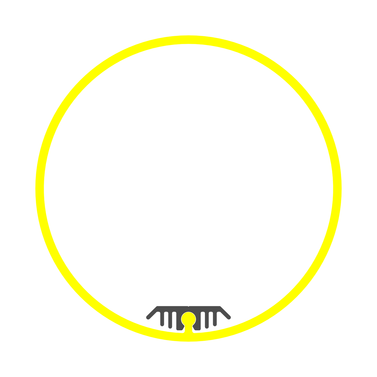A large yellow circle with a small black keyhole and hands at the bottom center, set on white, evokes the bright clarity of the 2.56 Round Acrylic LED Lighting Tube ~ Model Sierra65.