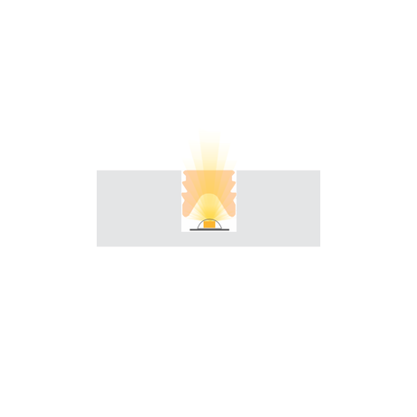 A minimalist illustration of a sunrise with yellow rays shines upward, partially hidden behind a gray shape resembling the Cannes LED Strip Flexible Diffuser. The sun is centered against a white background.
