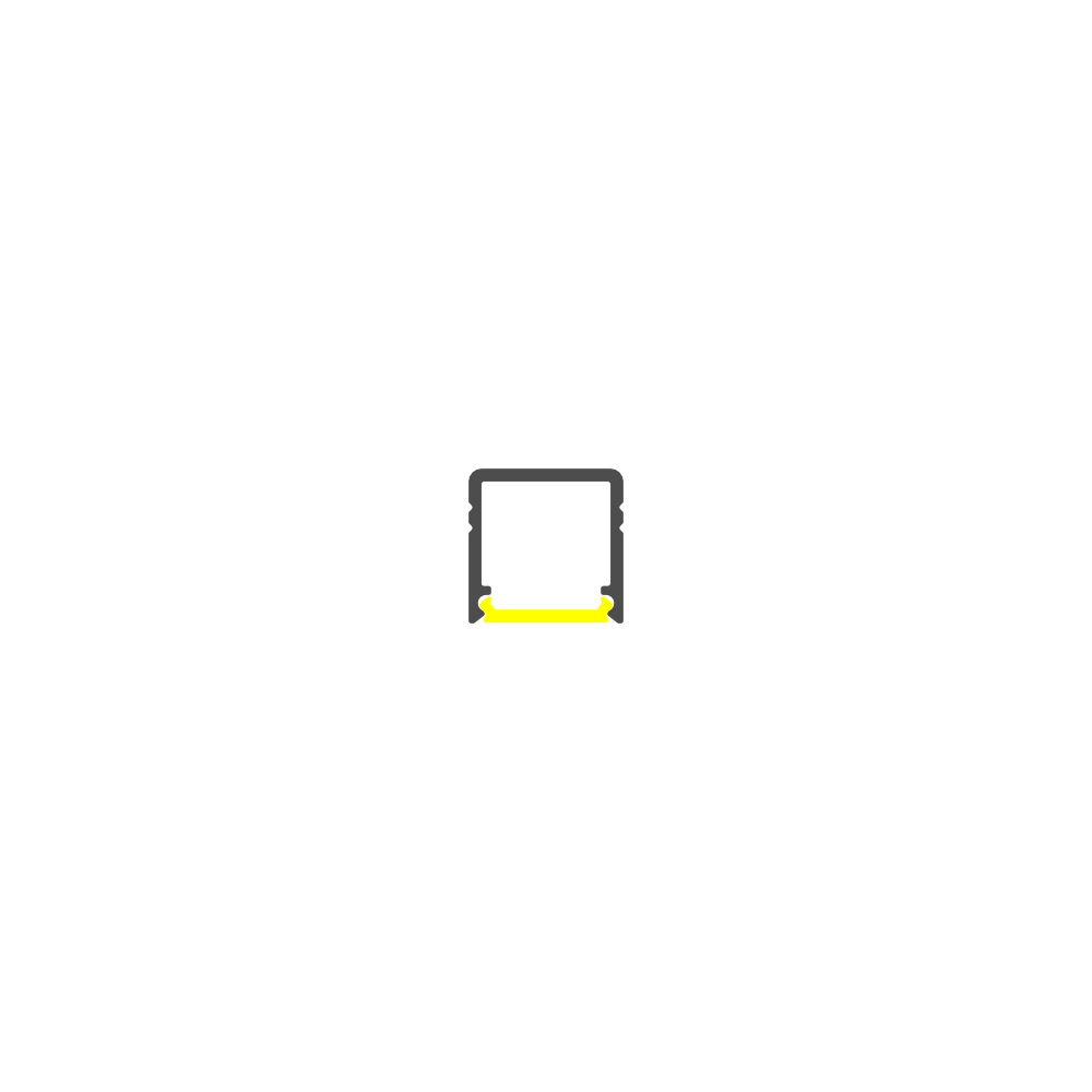 Minimalist illustration of the Miniature Surface Mount LED Channel (Model Smart10) with a yellow highlight at the bottom, evocative of minimalist lighting, centered on a plain white background.