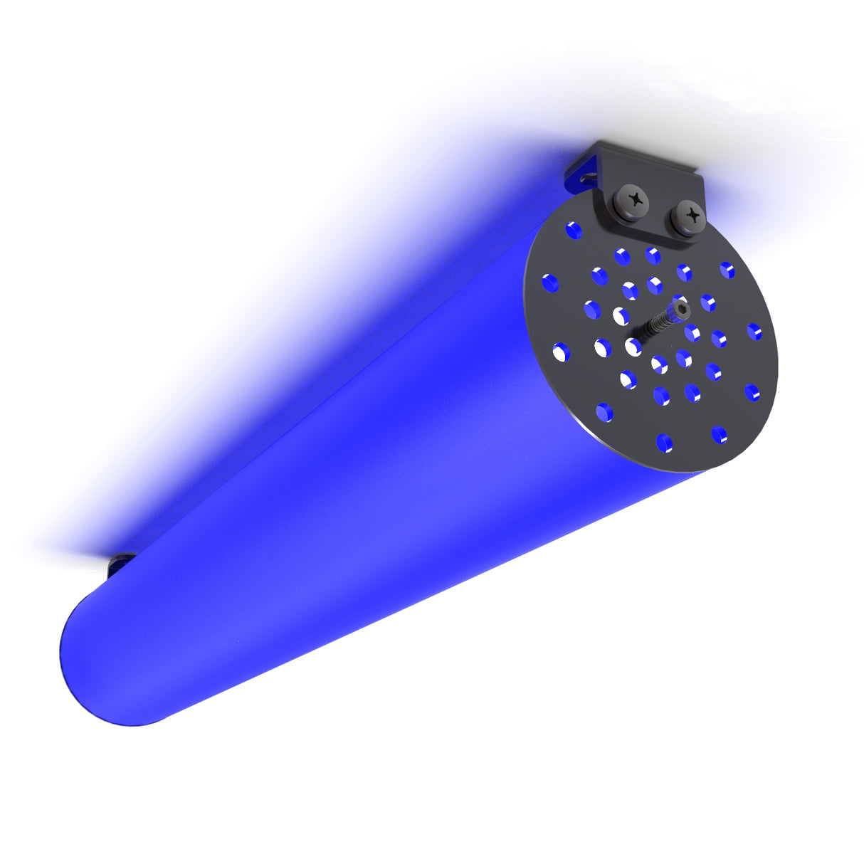 The Smokies100 4 blue acrylic tube for LED lights is a cylindrical ceiling-mounted fixture with perforated black end cap and visible mounting brackets.