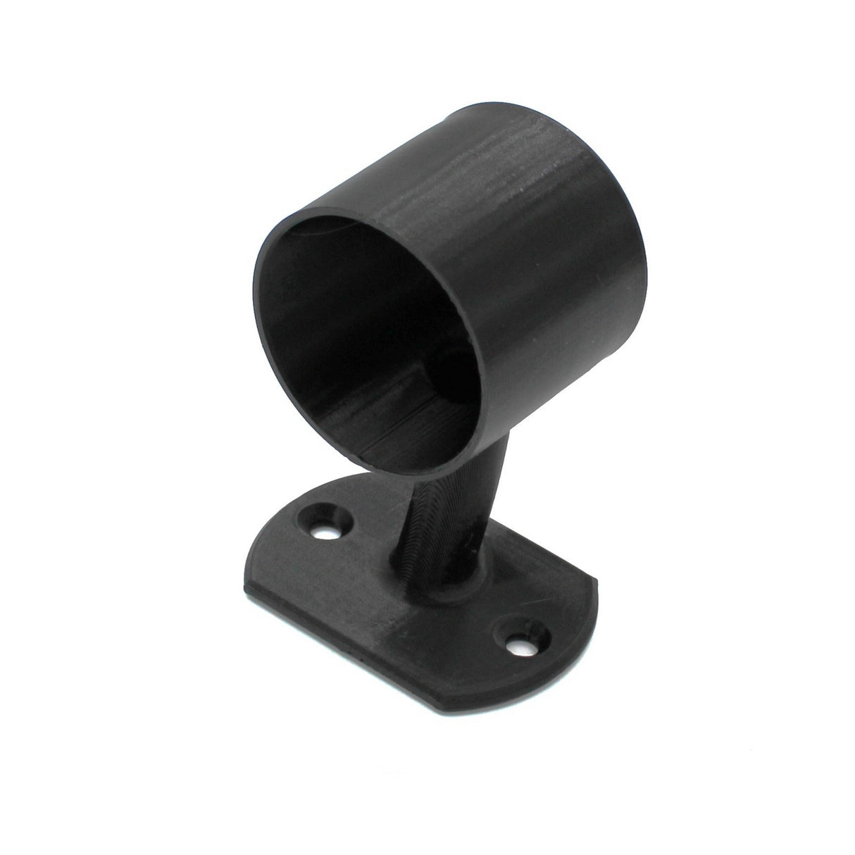 Wired Post for 1.50 Round Profiles features a black plastic mounting bracket with a rectangular base, two screw holes, and an angled cylindrical holder—perfect for securing mounting posts or LED diffuser tubes in your setup.