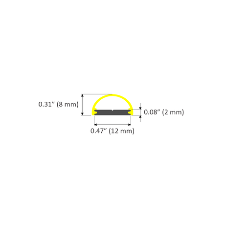 Cross-section diagram of the Ultra Low-Profile Surface-Mount LED Profile ~ Model Tennessee, featuring a yellow curved top, gray flat base, and dimensions: 0.31 (8 mm) height, 0.47 (12 mm) width, and 0.08 (2 mm) thickness.