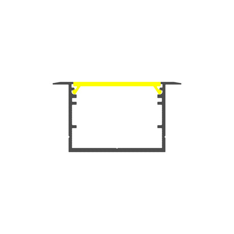 A cross-sectional diagram of the black 1.3” Deep-Section Recessed LED Channel (Model Vario30-07) in aluminum, featuring a yellow strip along the top edge, shown on a white background—ideal for indoor recessed lighting.