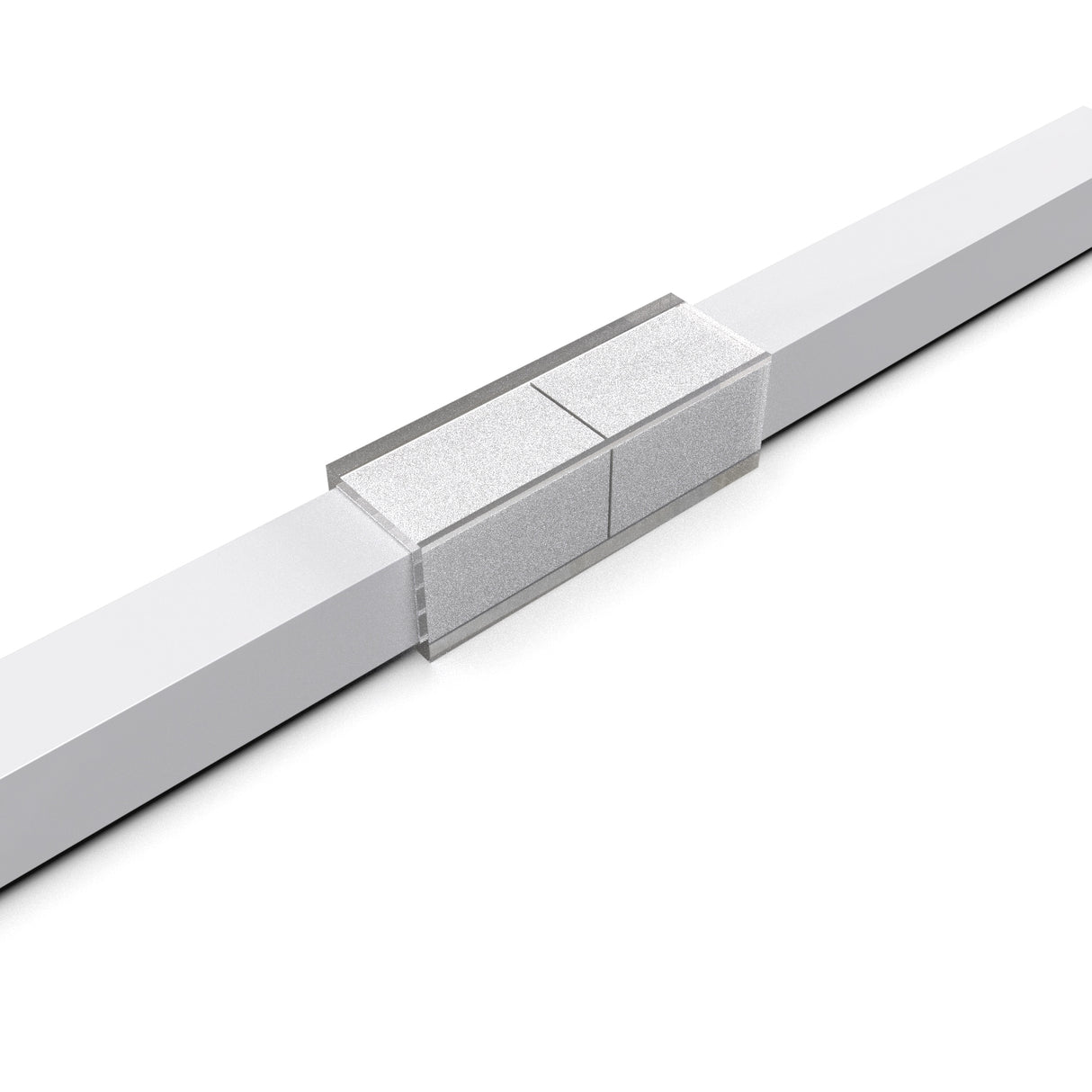 The Clear Straight Joint for Visby Profile connects two white, flat bars in a straight line against a plain white background.