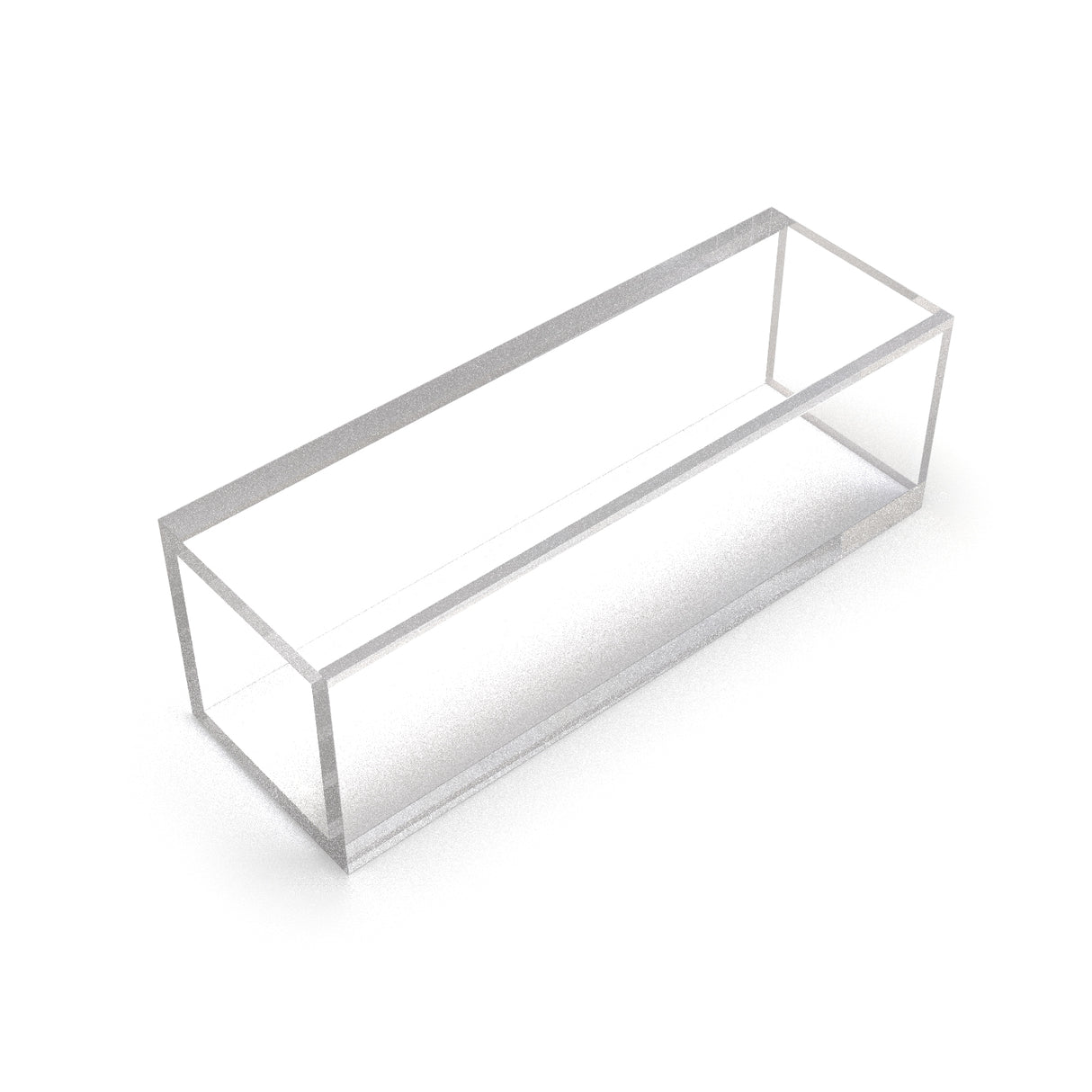 The Clear Straight Joint for Visby Profile is shown as a transparent, rectangular glass piece with clear silicone along each joint, no visible lid, and displayed against a white background from a slightly angled perspective.