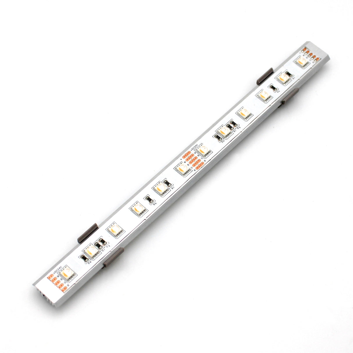 A close-up of the Surface Mount for Yukon Profile shows its slim, rectangular design with evenly spaced LED bulbs, mounted on a metallic base featuring integrated electronic components and surface mount accessories.
