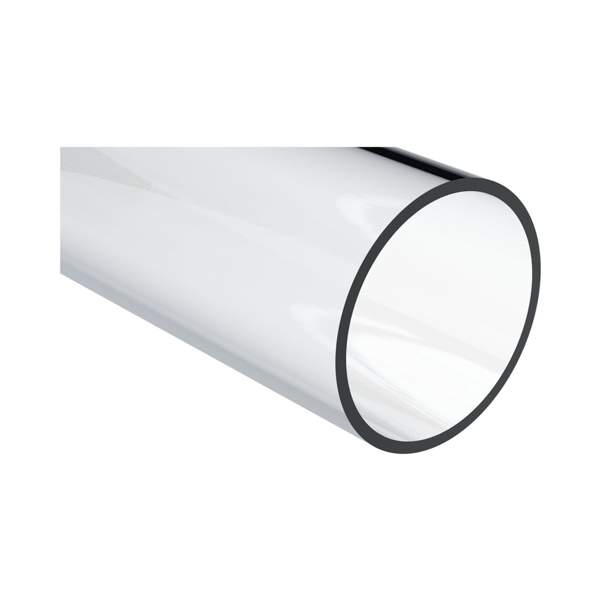 The Clear Straight Joint for 2.75 Round Profiles is a transparent, cylindrical connector with a smooth, shiny surface and a black-rimmed open end, designed for round LED profiles and shown against a plain white background.