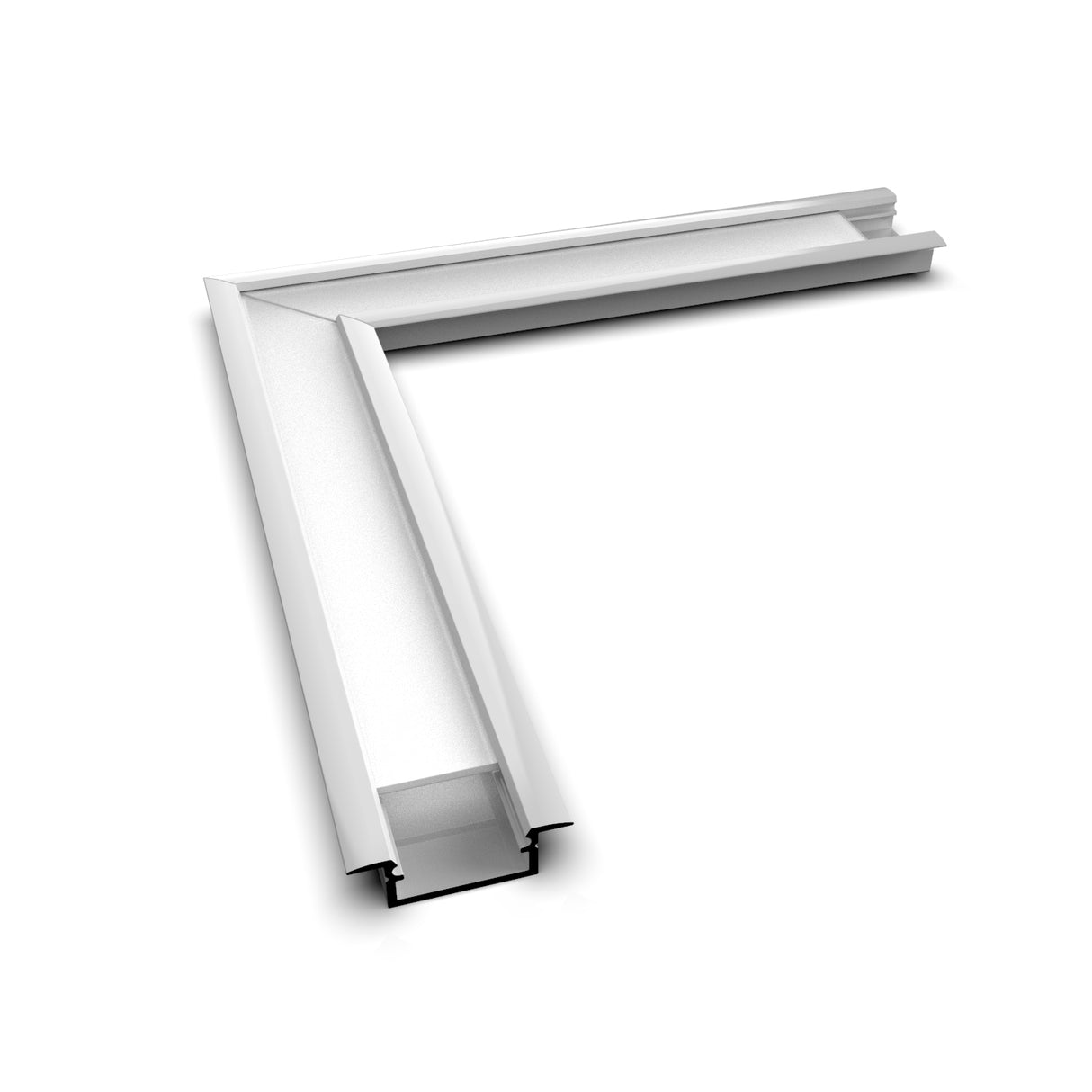 A sleek, white L-shaped aluminum 90 Degree Connector for the Begtin12 Profile, designed for LED channels. The connector features a modern look with a small black piece visible at one end, presented on a plain white background.