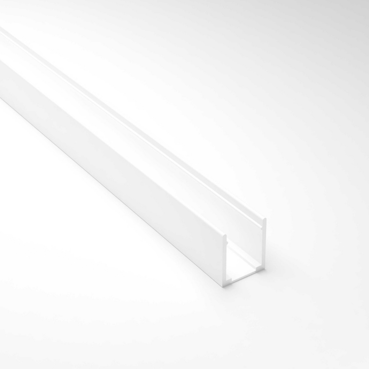 A Straight Mounting Profile for Neon XL and Neon Las Vegas Easy is displayed on a plain white background, U-shaped and white, with one open end angled toward the camera.