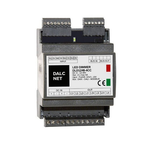 DIN-rail 4-Channel Constant Current LED Dimmer with Modbus ~ Model DLD1248-4CC-MODBUS - Wired4Signs USA - Buy LED lighting online