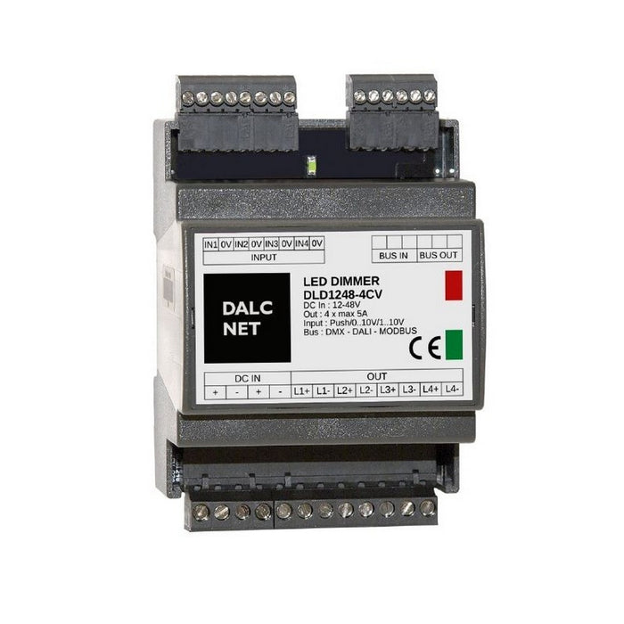 DIN-rail 4-Channel Constant Voltage LED Dimmer with DMX ~ Model DLD1248-4CV-DMX