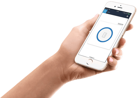 A hand holds a smartphone displaying the doorBox by Blebox Smart WiFi Remote Door and Gate Controller app, highlighting convenient remote access control for doors and gates.