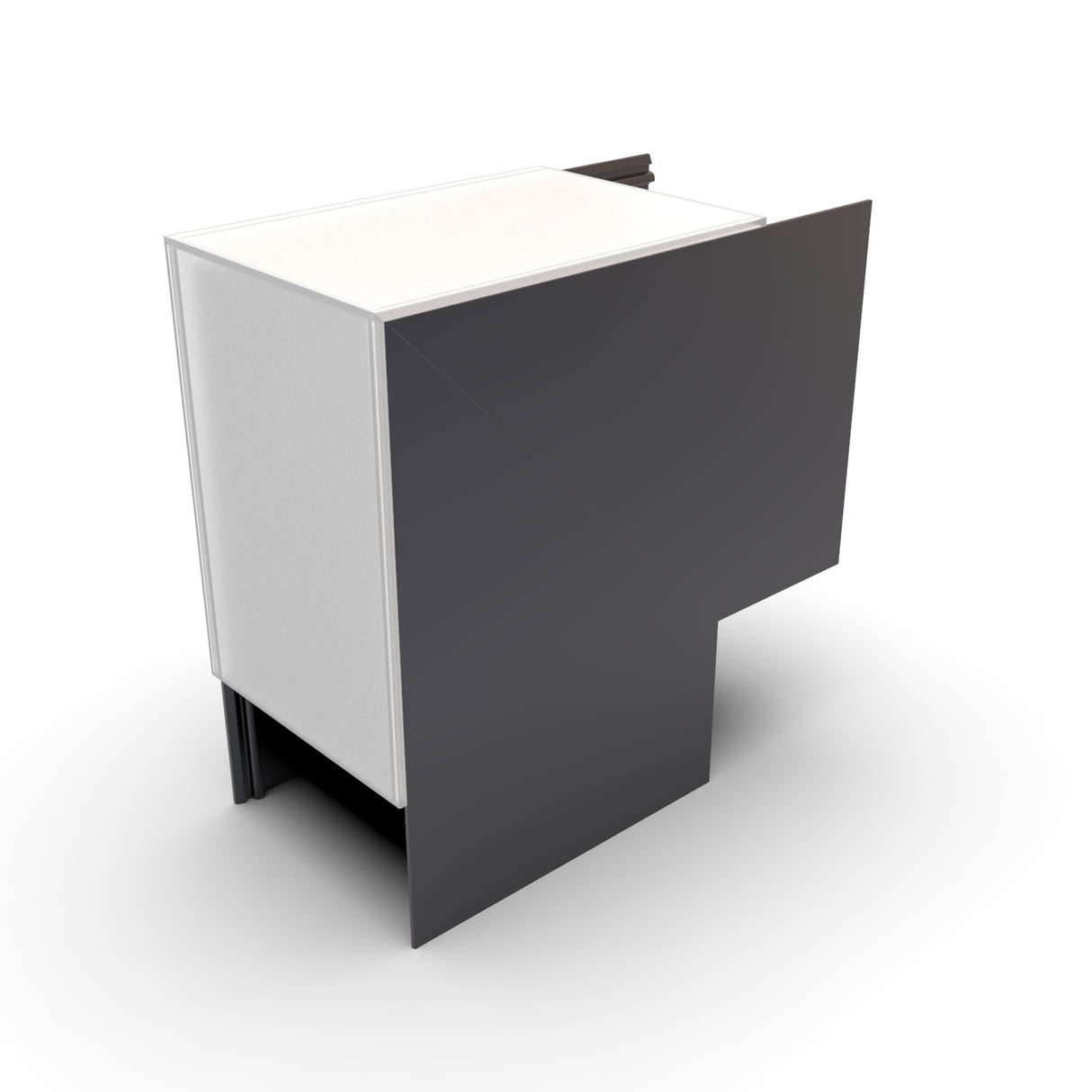 The 90 Degree Connector for DPL70FL Profile, shown against a white background, features a modern geometric design with an angular form and integrated LED channels.