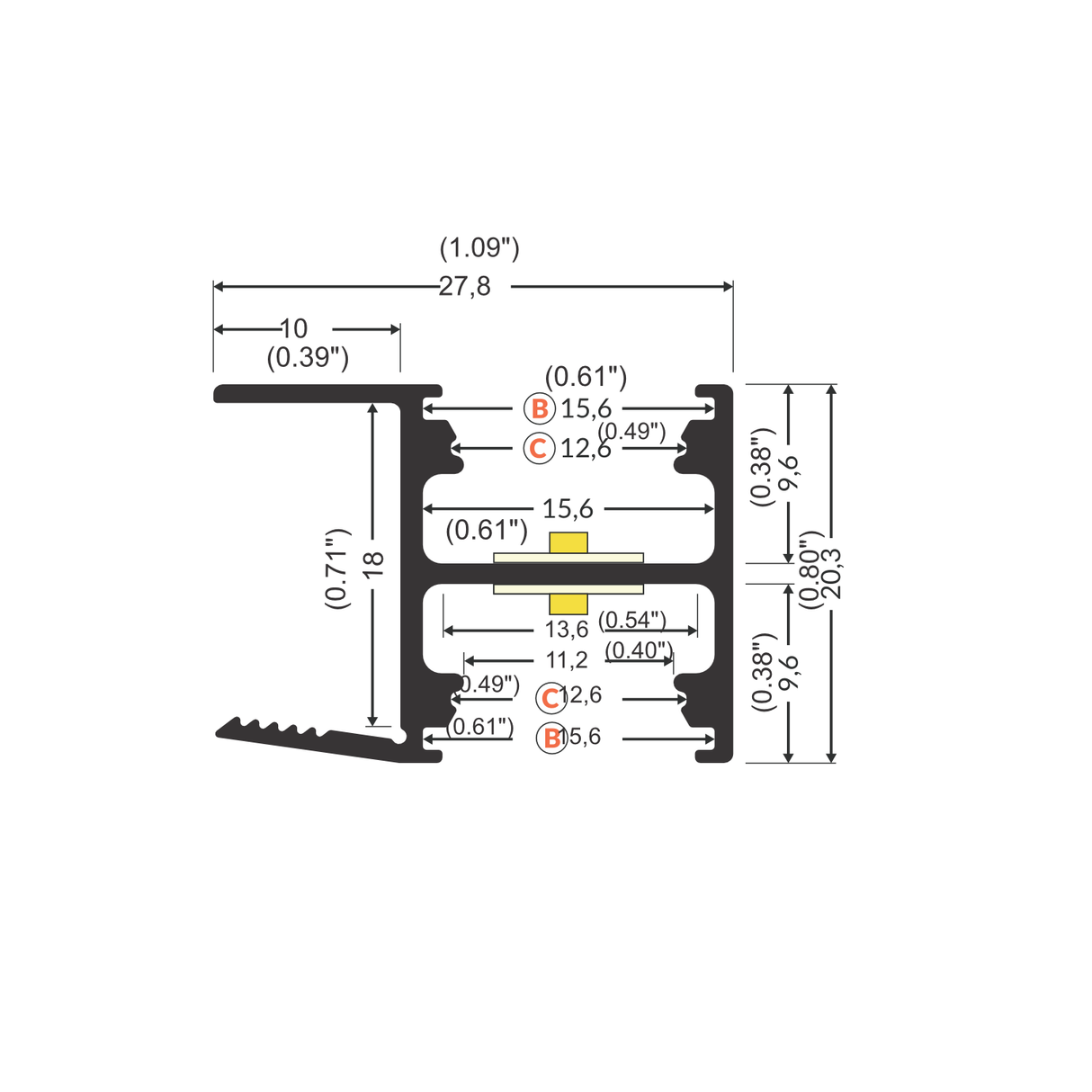 Up & Down Cabinet Shelf Lighting LED Channel ~ Face12 | Wired4signs USA