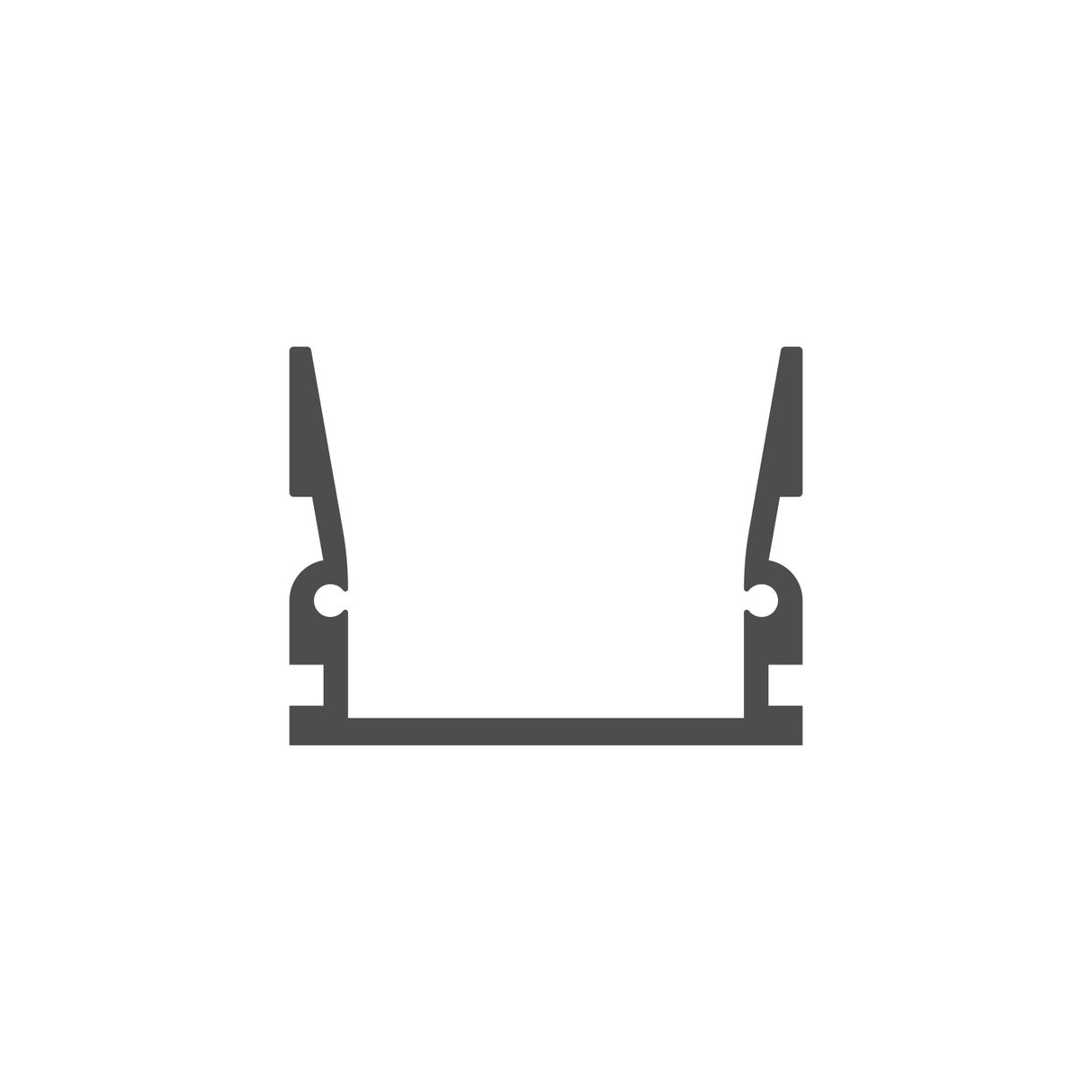 A simple black and white icon shows an aluminum bucket with two side handles, viewed from the front on a white background—ideal for use with the Complementary Mounting Profile, Model HR-MAX-T.