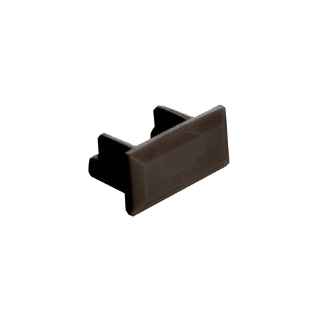 A black plastic End Cap for Milano Slim Profile with two prongs, rectangular and small, designed to fit into the fixture or slot, shown against a plain white background.