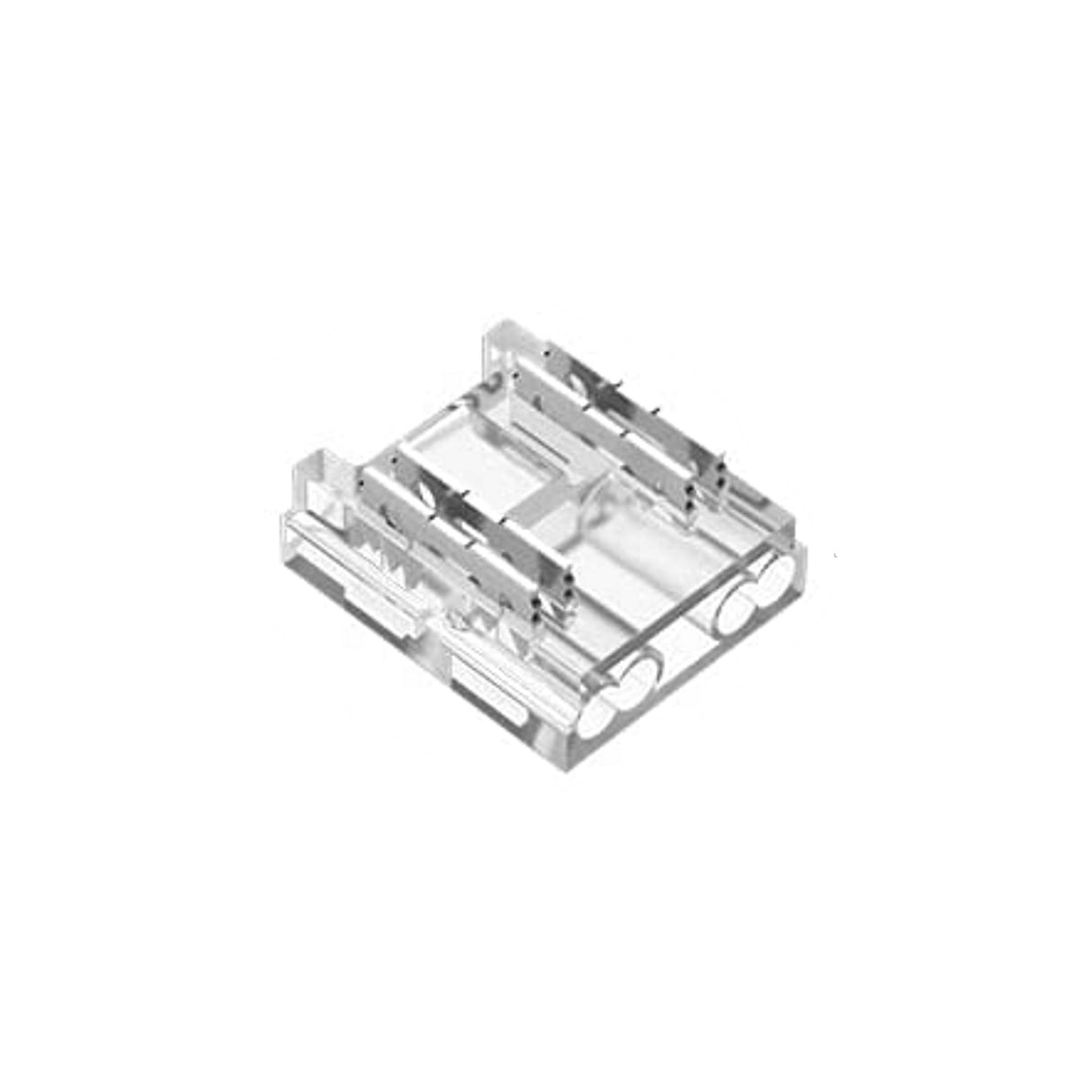 A 3D-rendered metallic chassis with rectangular and circular cutouts, designed with multiple supports for easy use with the LED RGB COB Strip Light Connector - 4Pin 10mm, shown from an angled view on a white background.