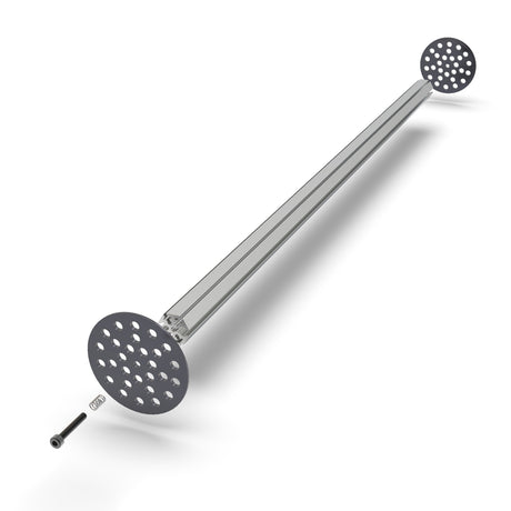 A 3D render of the LED Mounting Kit for Smokies70 Profile with Hexagon Heatsink, showing circular end plates, a screw, small spring, and anodized aluminum cap in an exploded view, all against a white background.