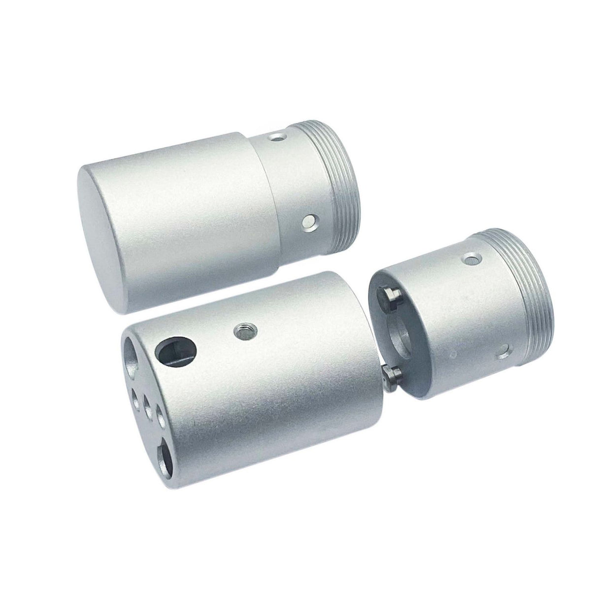 Three Vertical Hanger for Neon 360 Series components are shown on a white background: two display exposed threaded ends and holes, while one is closed. The machined parts are clearly designed for assembly in cable suspension kits.