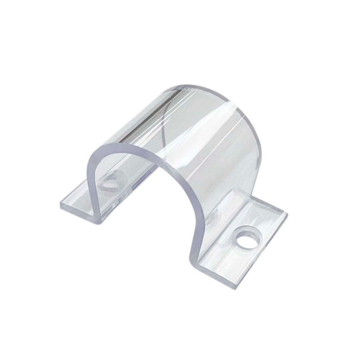 The Surface Clip for Neon 360 Series is a clear, curved plastic clip with two flat ends—each with a screw hole—for secure mounting of Neon 360 Series LED tubes.