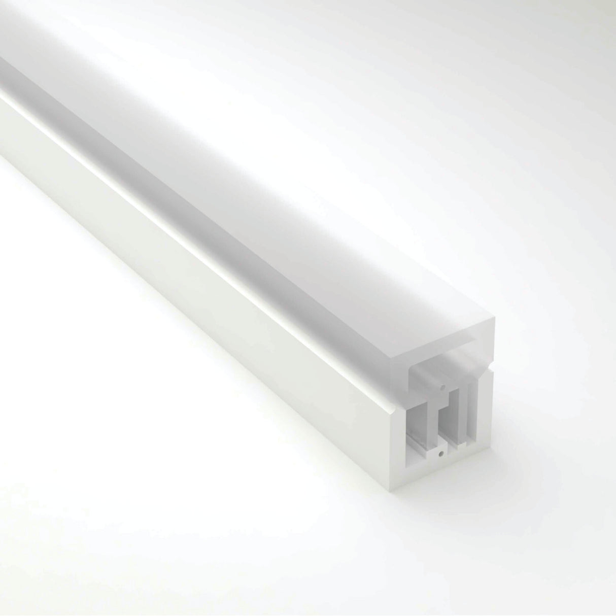 A close-up of the Wide Flexible Neon Lights LED Profile (Model Neon Las Vegas XL) with a frosted cover, shown angled on a white background. The rectangular channel is designed for LED strips, echoing modern silicone neon lighting.