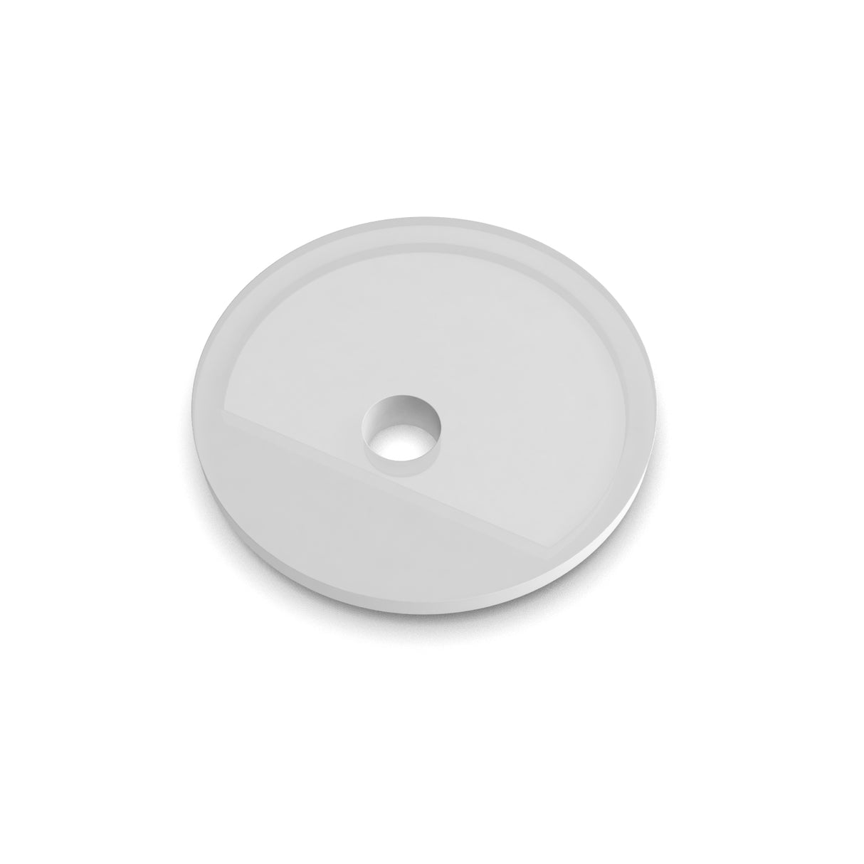 A round, flat, white Methacrylate End Cap for Oslo Profile with a small central hole is shown on a white background.