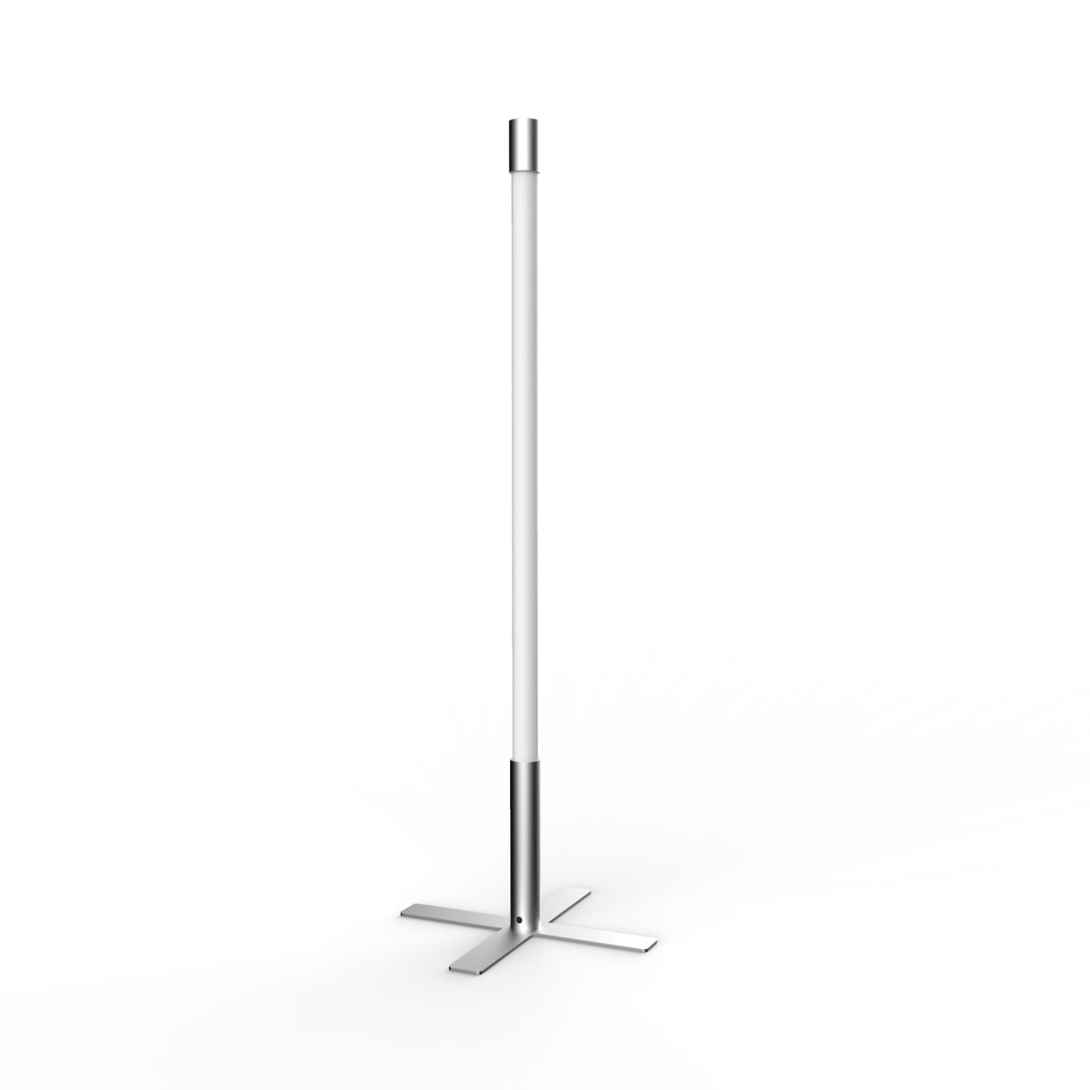 The RGBW LED Light Tube Post from the Smokies38 Series is a tall, slim white pole with silver ends, an LED tube light, and a sturdy silver X-shaped base, shown standing upright on a plain white background.