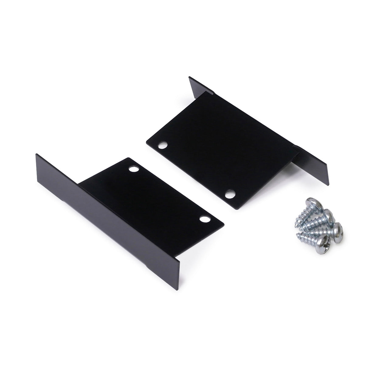 Two black metal end caps for the Phil Recessed Profile are displayed side by side with a set of silver screws, all shown on a white background—perfect for securely finishing your lighting installation.