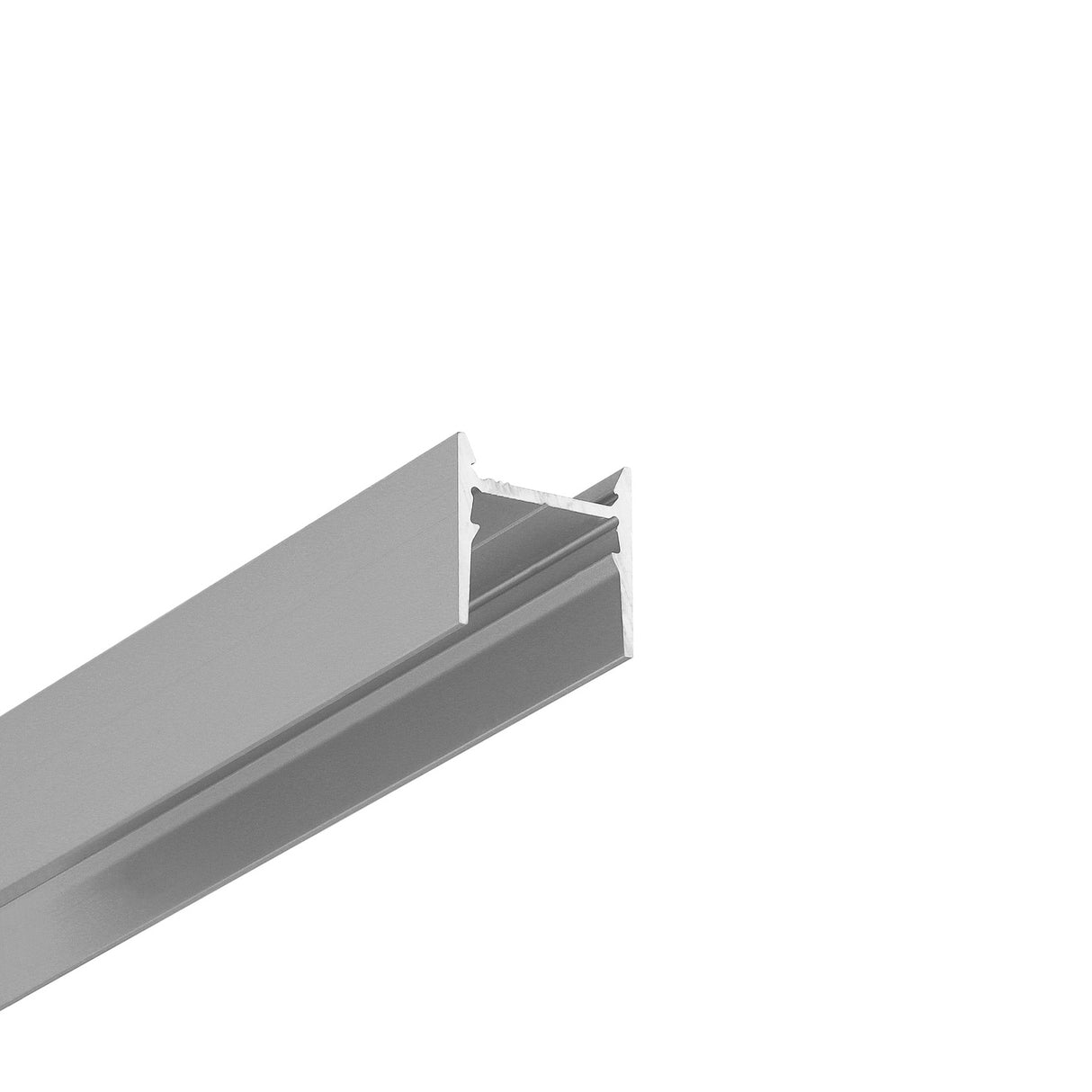 A close-up of the Small Anti-Glare Lighting LED Channel ~ Model Cozy12, a silver rectangular aluminum profile with a central channel for soft lighting, shown against a white background.