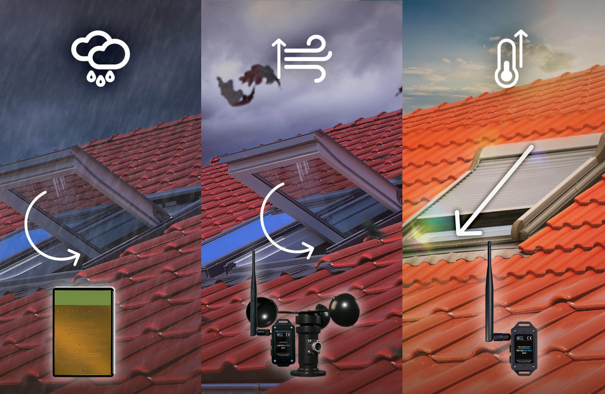 The shutterBoxDC by Blebox is a smart wireless controller that uses sensors and intelligent commands to detect rain, wind, and temperature, then automatically opens or closes your roller blinds or shutters for protection and ventilation.