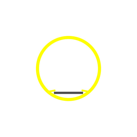 A 1.50 clear plastic tubing (Model Smokies38 Clear) for LED lights, shown as a bright yellow circle with a gray line and inward-pointing yellow arrows, on a white background.
