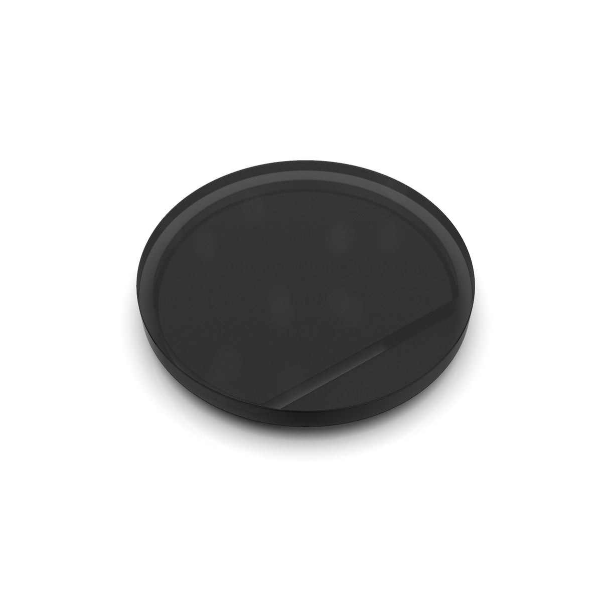 A round, black, flat object resembling a coaster or lens cap is shown on a plain white background; it is a Plastic End Cap for Smokies38 Profile.